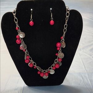 Chic Silver and Pink Beaded Necklace Set